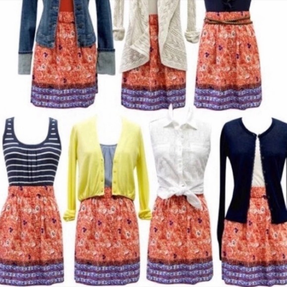 Cabi Red & Navy Blue Patterned Lightweight High Waisted Skirt w/Pockets - Picture 8 of 8